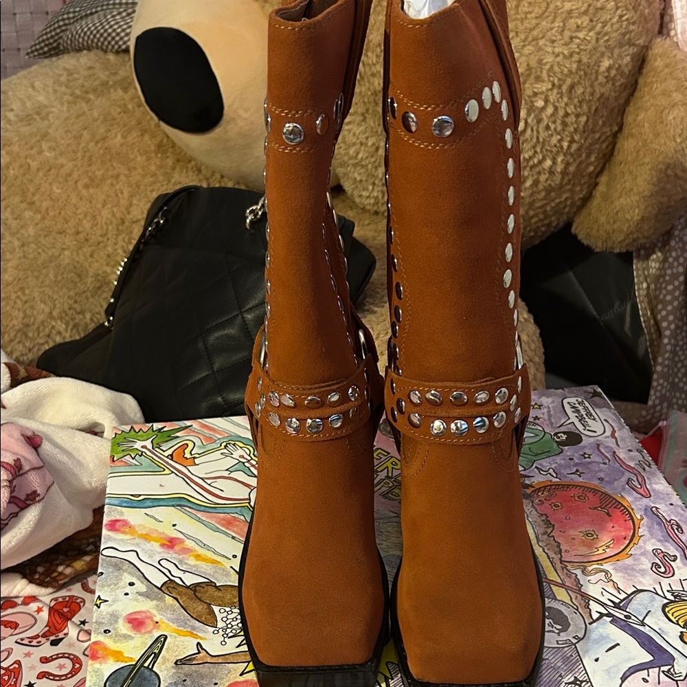 Jeffrey Campbell Tan Studded Heeled Boots